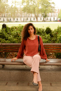 Red top and pink pants