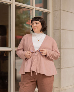 Tie front plus size pink jacket