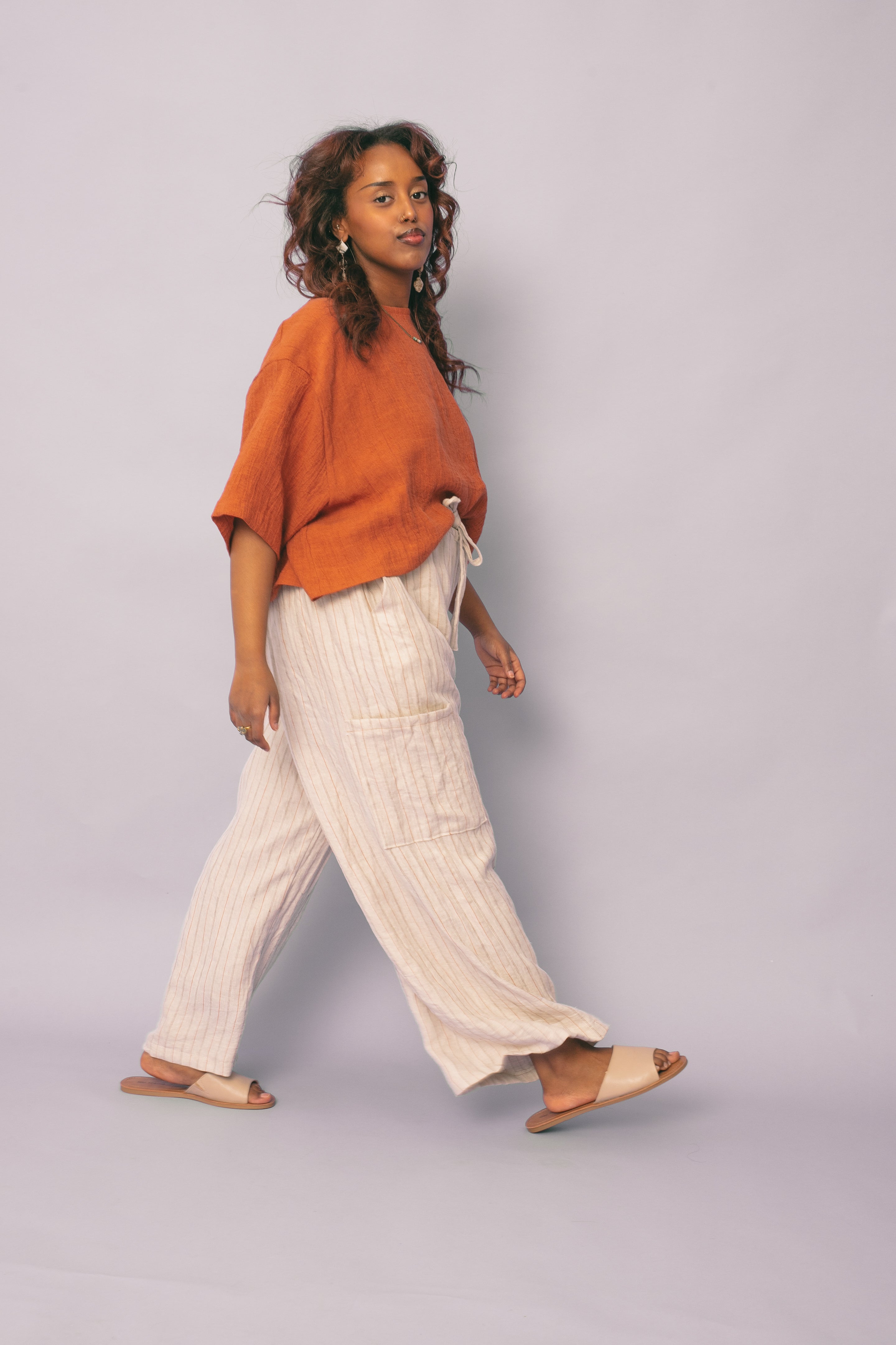 wide leg stripped cargo pants