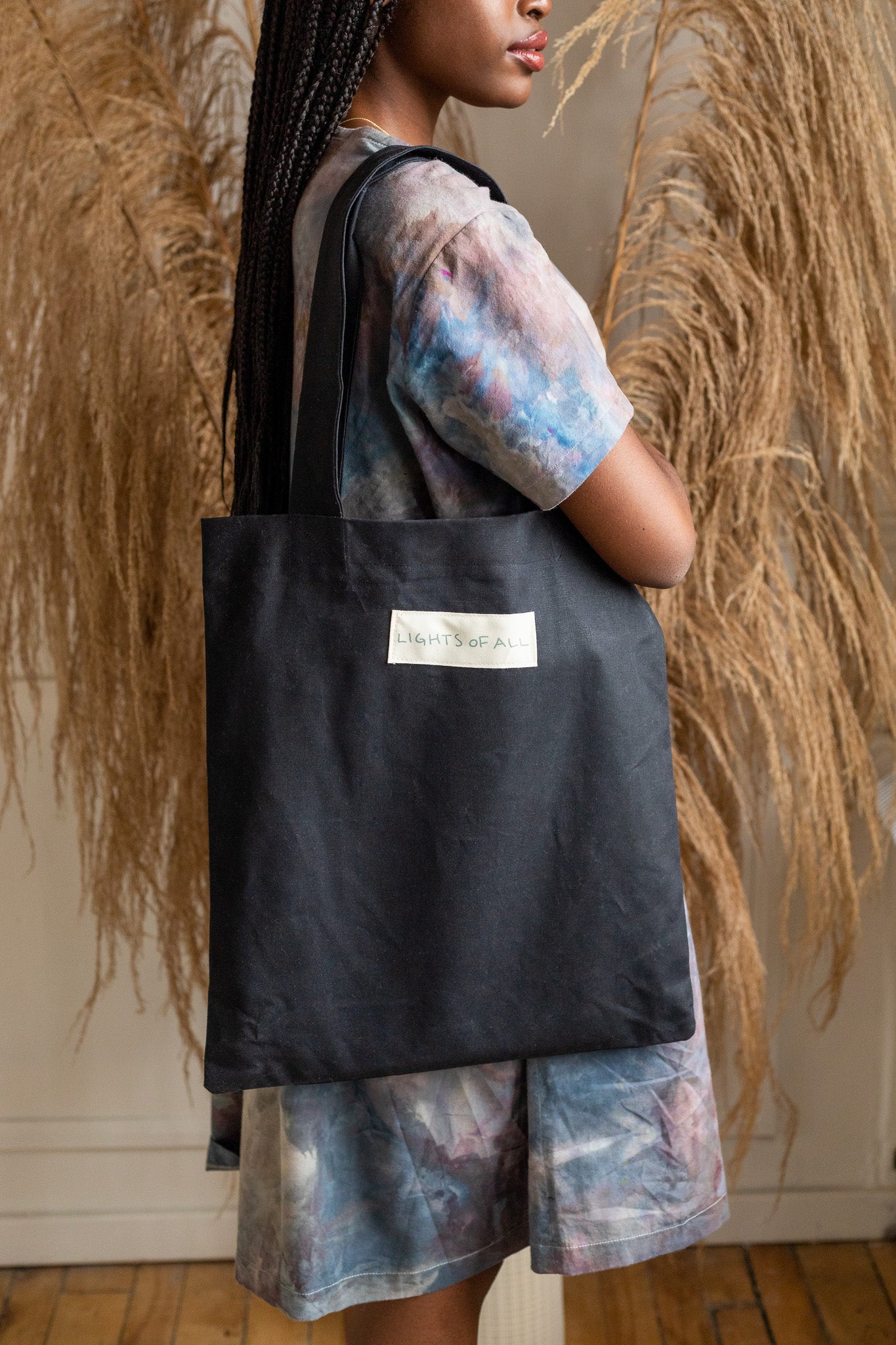 black waxed cotton tote