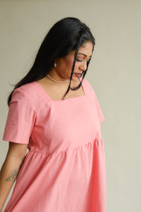 pink organic cotton square neck dress